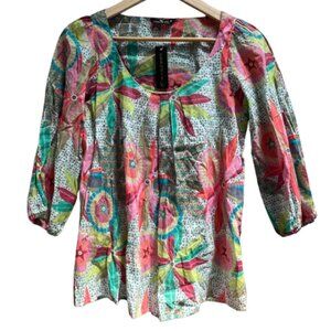 Chaudry‎ Anthropologie 3/4 Sleeve Floral Lightweight Tunic Top Women's NEW Small